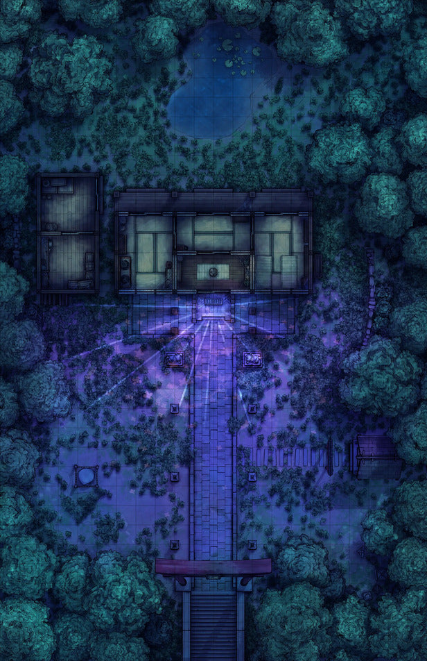 Hakurei Shrine Battlemap - overhead view temple complex - Digital, Foundry VTT, Print