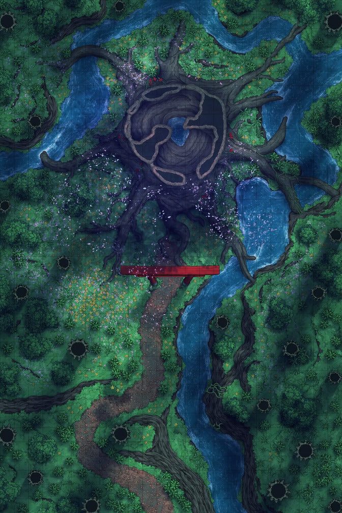 Giant Hollow Tree Shrine & More Battlemap - overhead view forest map - Digital, Foundry VTT, Print