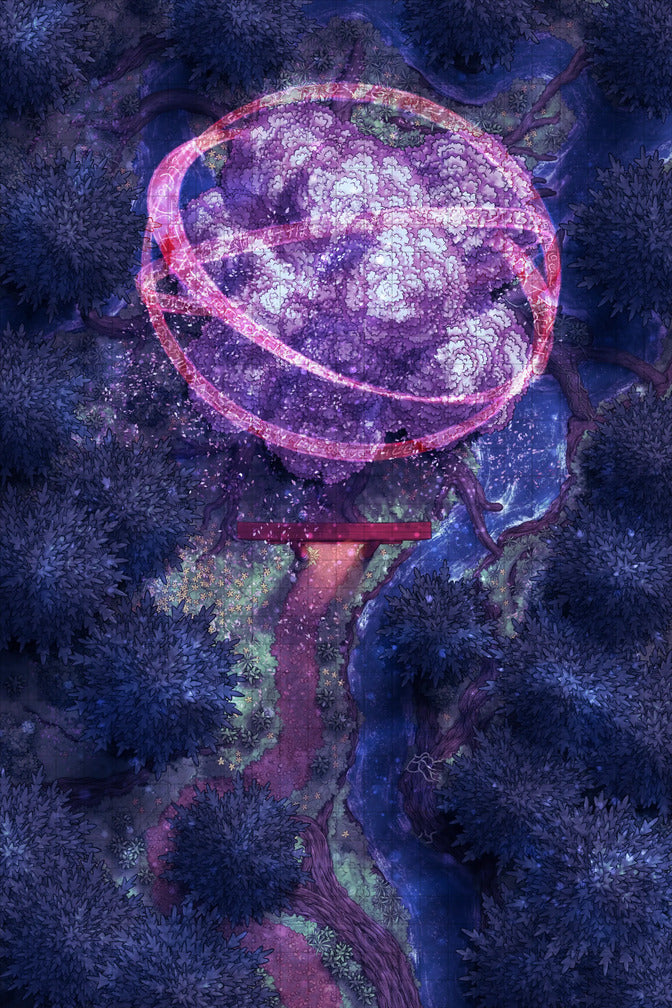 Giant Hollow Tree Shrine & More Battlemap - orb forest bridge - Digital, Foundry VTT, Print