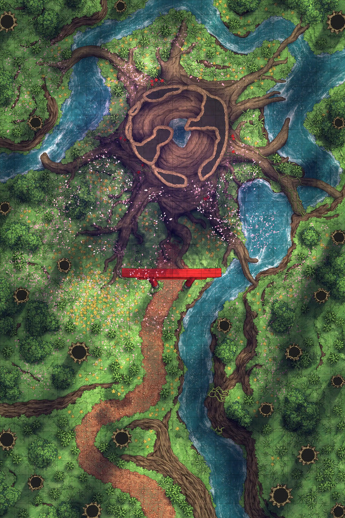 Giant Hollow Tree Shrine & More Battlemap - overhead view forest map - Digital, Foundry VTT, Print