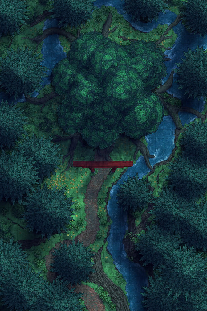 Giant Hollow Tree Shrine & More Battlemap - overhead forest map - Digital, Foundry VTT, Print