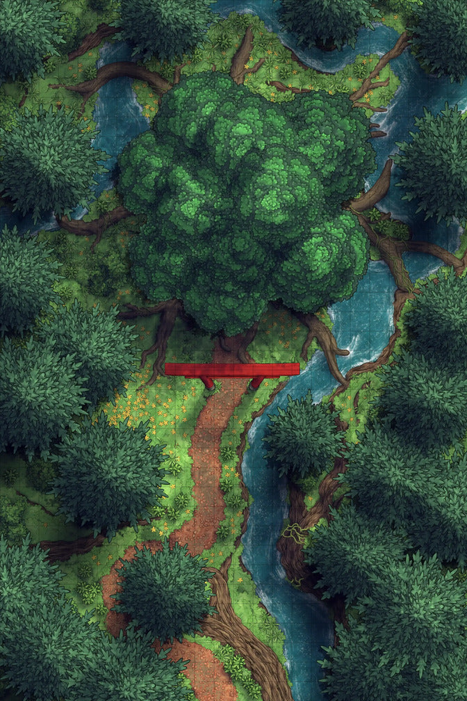 Giant Hollow Tree Shrine & More Battlemap - overhead forest map - Digital, Foundry VTT, Print