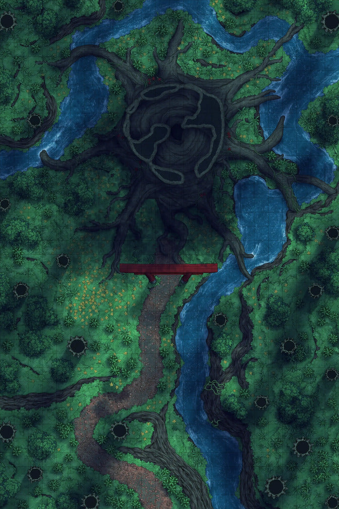 Giant Hollow Tree Shrine & More Battlemap - overhead view forest map - Digital, Foundry VTT, Print