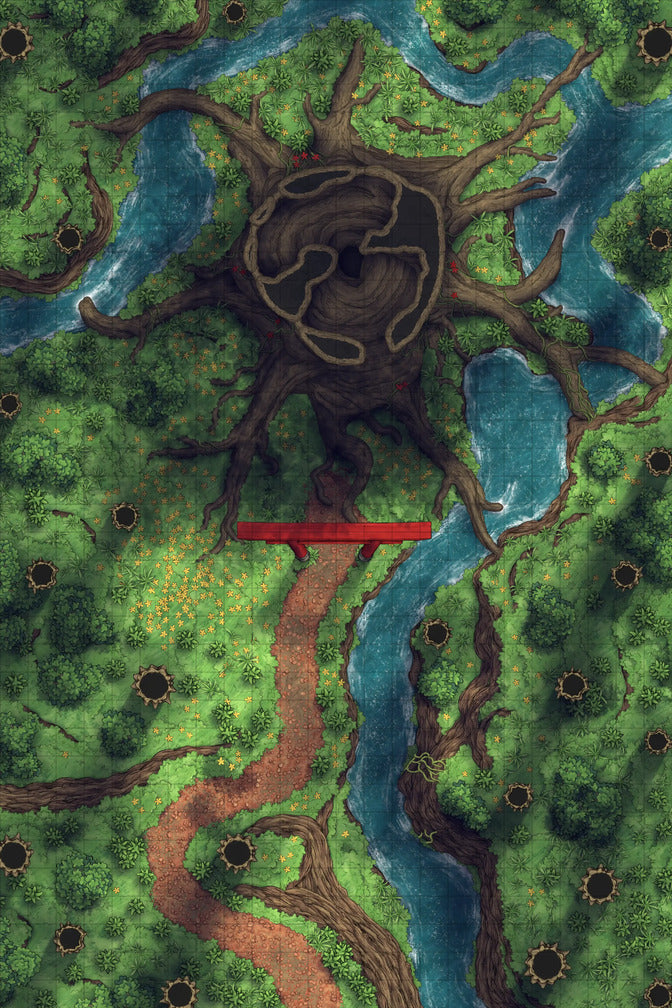 Giant Hollow Tree Shrine & More Battlemap - overhead view giant tree - Digital, Foundry VTT, Print