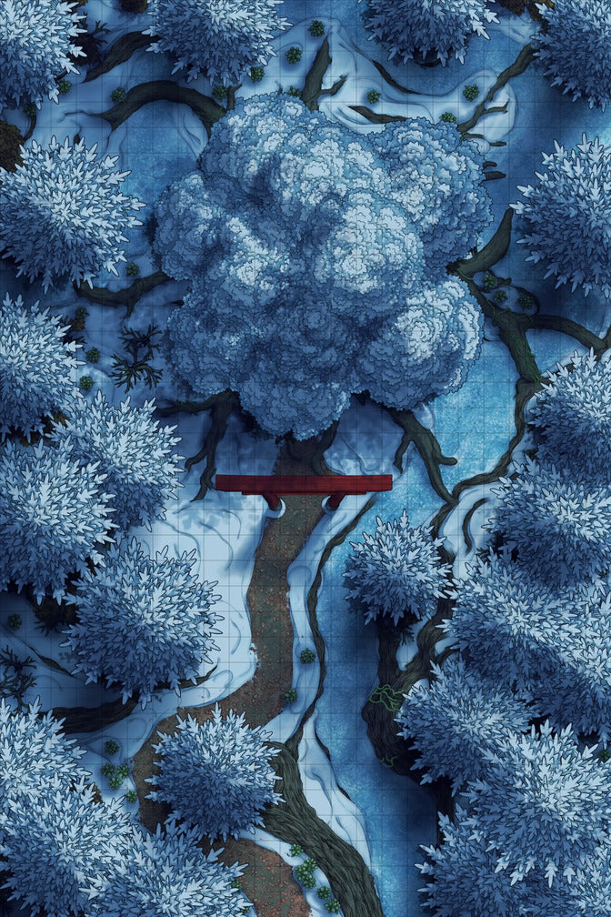 Giant Hollow Tree Shrine & More Battlemap - snowy forest battle map - Digital, Foundry VTT, Print
