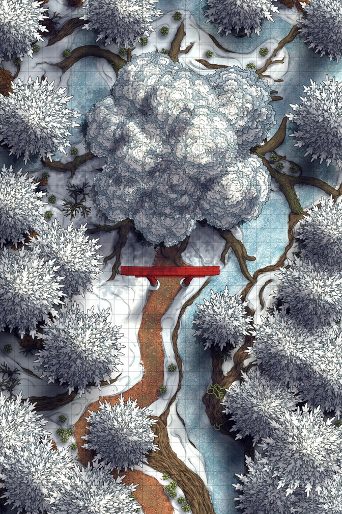Giant Hollow Tree Shrine & More Battlemap - snowy forest battle map - Digital, Foundry VTT, Print