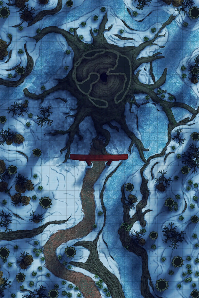 Giant Hollow Tree Shrine & More Battlemap - snowy battle map giant tree - Digital, Foundry VTT, Print