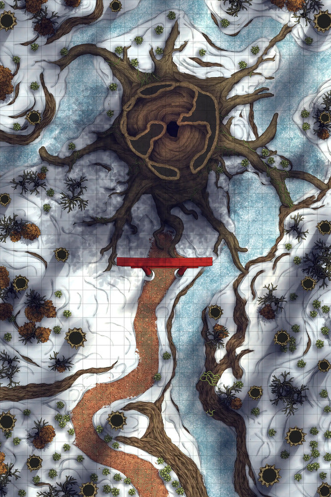 Giant Hollow Tree Shrine & More Battlemap - snowy forest map giant tree - Digital, Foundry VTT, Print