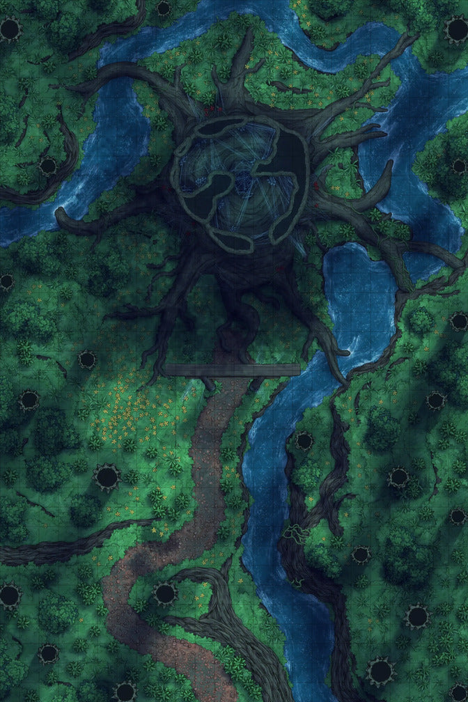 Giant Hollow Tree Shrine & More Battlemap - overhead forest map - Digital, Foundry VTT, Print