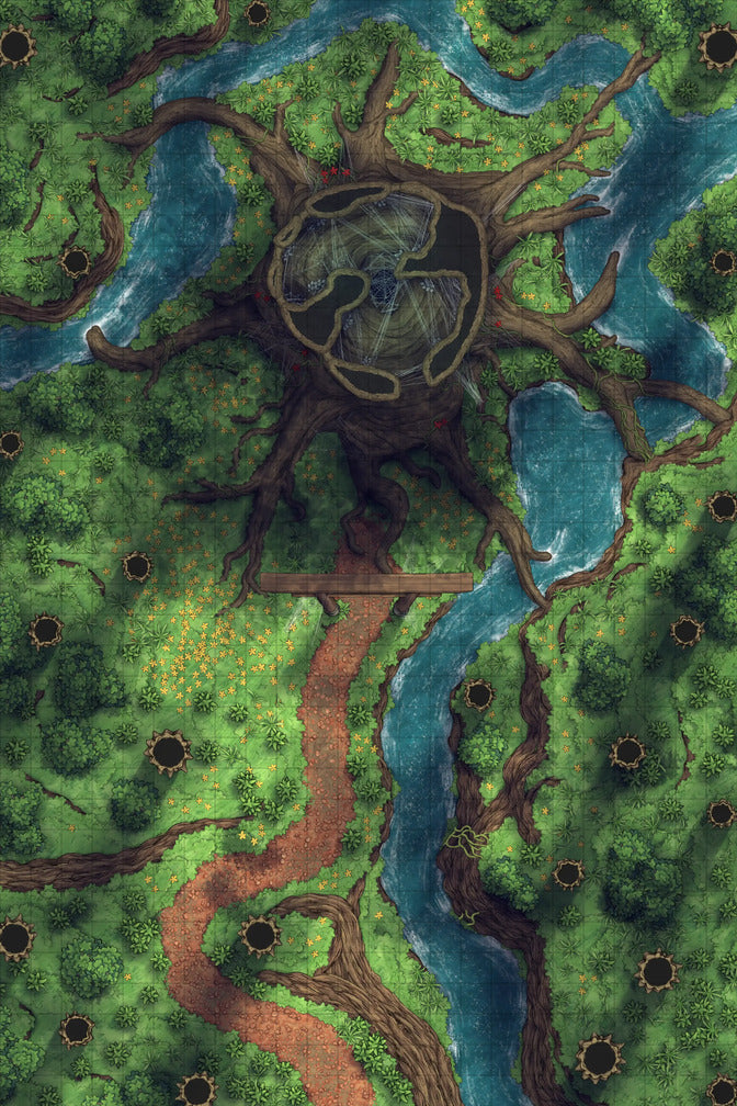 Giant Hollow Tree Shrine & More Battlemap - giant tree central nest - Digital, Foundry VTT, Print