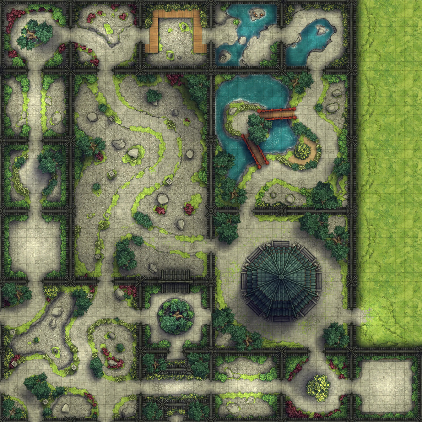 Modular Garden Tileset & Assets Battlemap - Prefab Garden 48x48