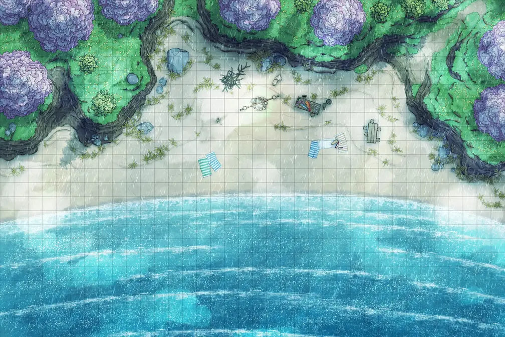 Beach Episode Battlemap - beach battle map - Digital, Foundry VTT, Print
