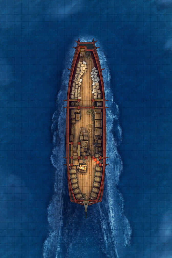 Chinese Junk Ship Battlemap - cargo-laden ship - Digital, Foundry VTT, Print