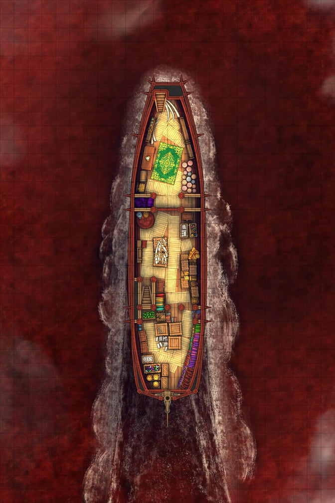 Chinese Junk Ship Battlemap - cargo ship red water - Digital, Foundry VTT, Print