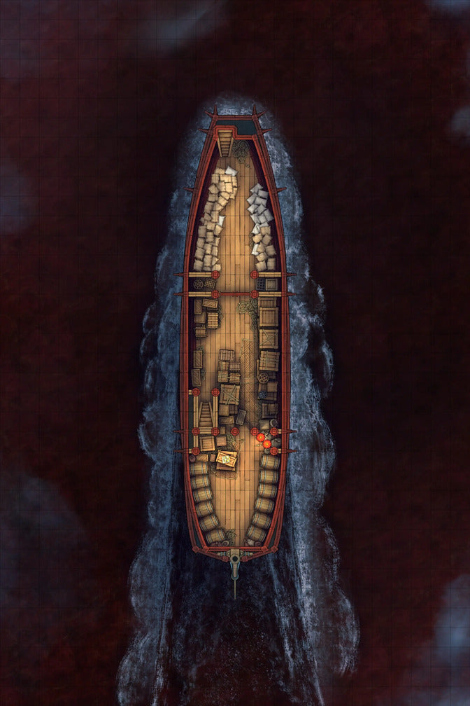Chinese Junk Ship Battlemap - cargo ship red waters - Digital, Foundry VTT, Print