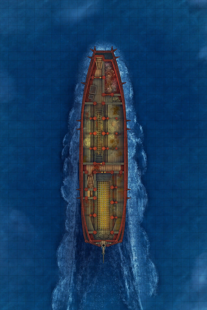 Chinese Junk Ship Battlemap - overhead view red ship - Digital, Foundry VTT, Print