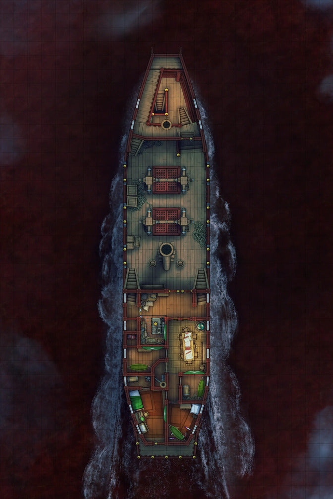 Chinese Junk Ship Battlemap - top-down view ship - Digital, Foundry VTT, Print