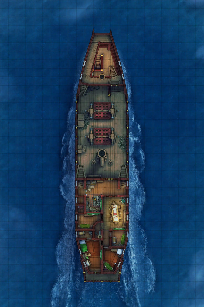 Chinese Junk Ship Battlemap - top-down view ship - Digital, Foundry VTT, Print