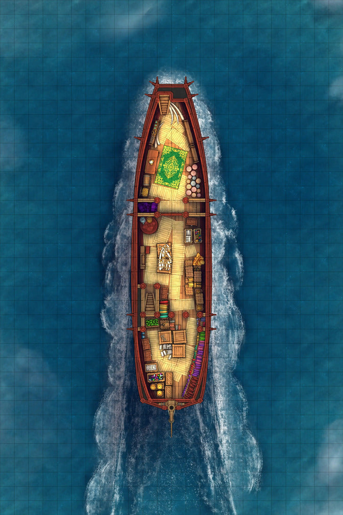 Chinese Junk Ship Battlemap - top-down view ship - Digital, Foundry VTT, Print