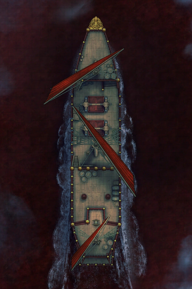 Chinese Junk Ship Battlemap - top-down view ship - Digital, Foundry VTT, Print