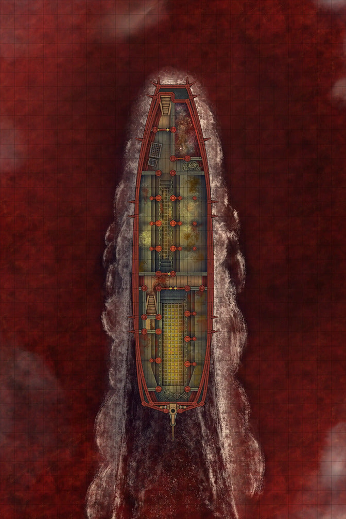 Chinese Junk Ship Battlemap - top-down view ship - Digital, Foundry VTT, Print