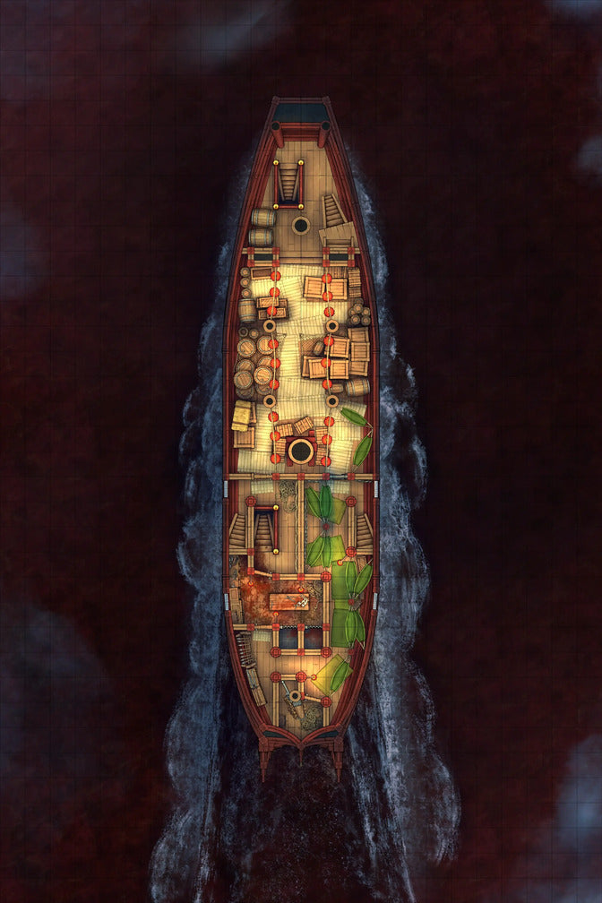 Chinese Junk Ship Battlemap - top-down view ship - Digital, Foundry VTT, Print