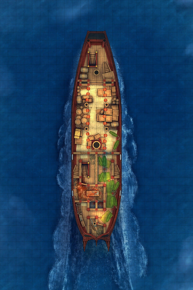 Chinese Junk Ship Battlemap - top-down view cargo ship - Digital, Foundry VTT, Print