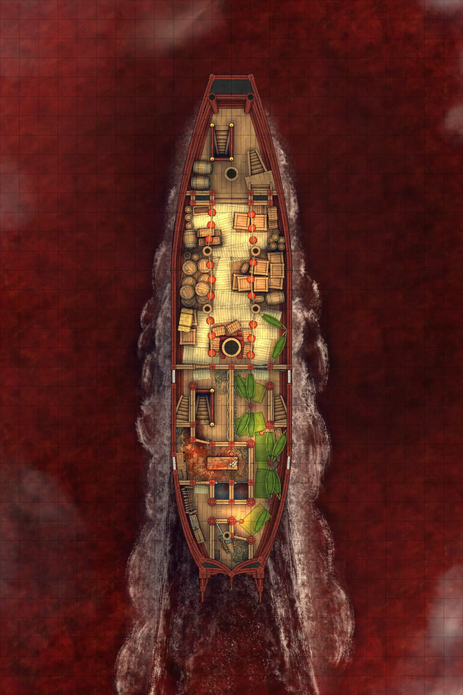 Chinese Junk Ship Battlemap - top-down view cargo ship - Digital, Foundry VTT, Print