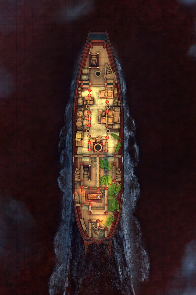 Chinese Junk Ship Battlemap - top-down view cargo ship - Digital, Foundry VTT, Print