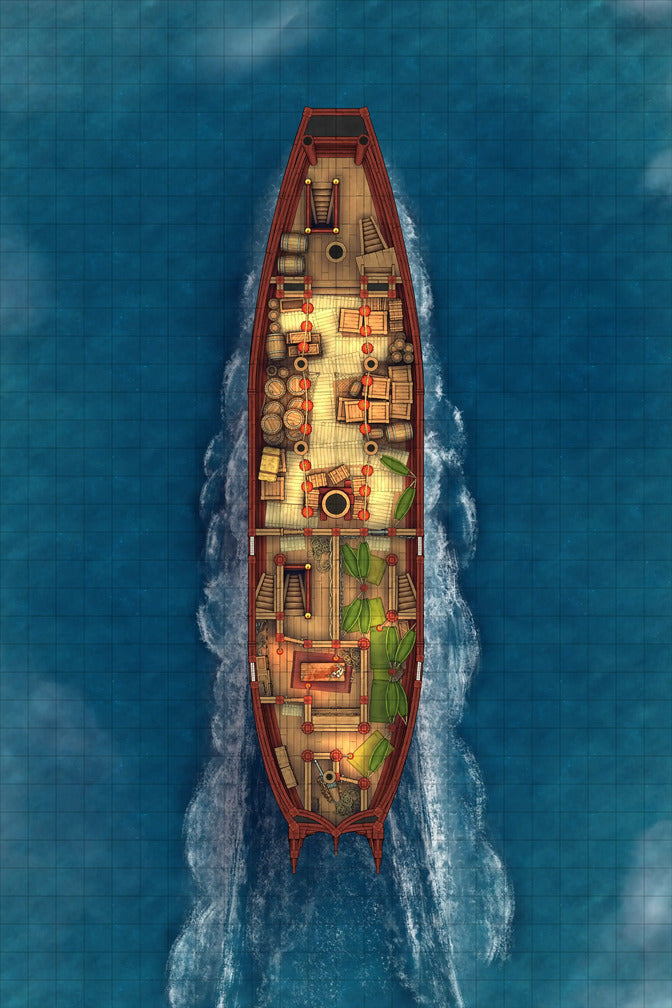 Chinese Junk Ship Battlemap - top-down view cargo ship - Digital, Foundry VTT, Print