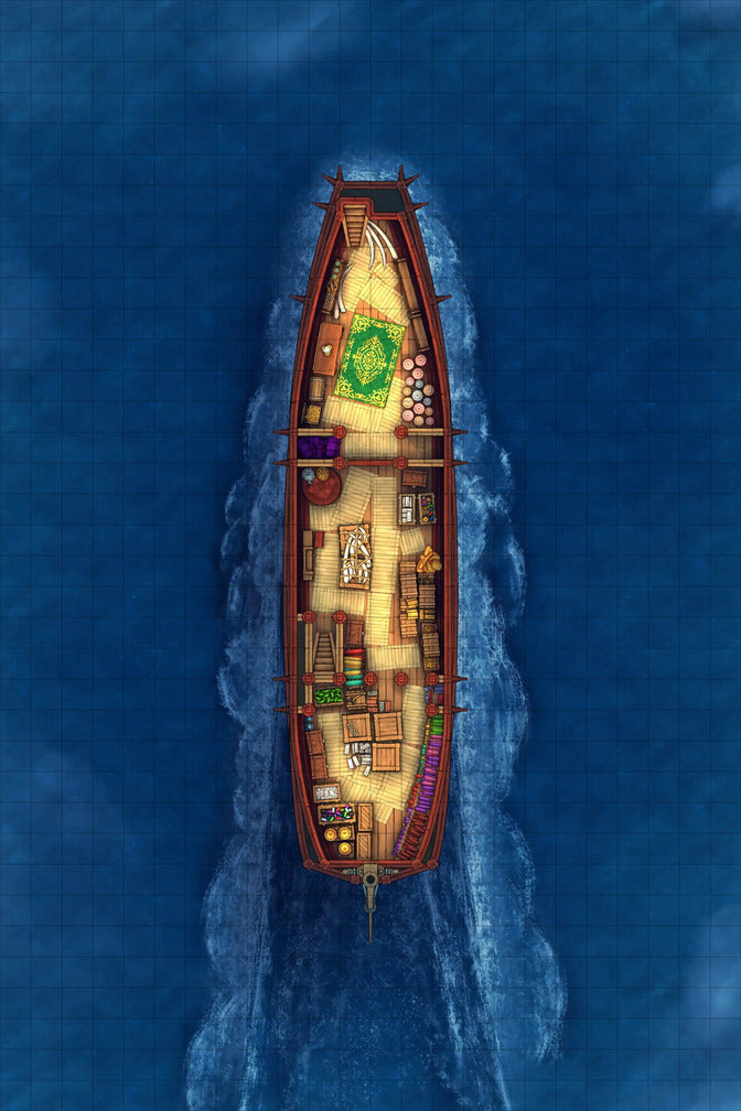 Chinese Junk Ship Battlemap - top-down view cargo ship - Digital, Foundry VTT, Print