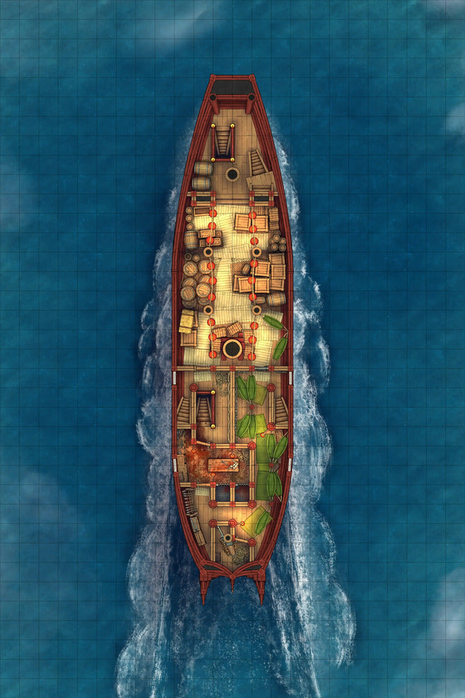 Chinese Junk Ship Battlemap - top-down view cargo ship - Digital, Foundry VTT, Print