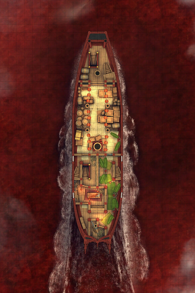 Chinese Junk Ship Battlemap - top-down view cargo ship - Digital, Foundry VTT, Print