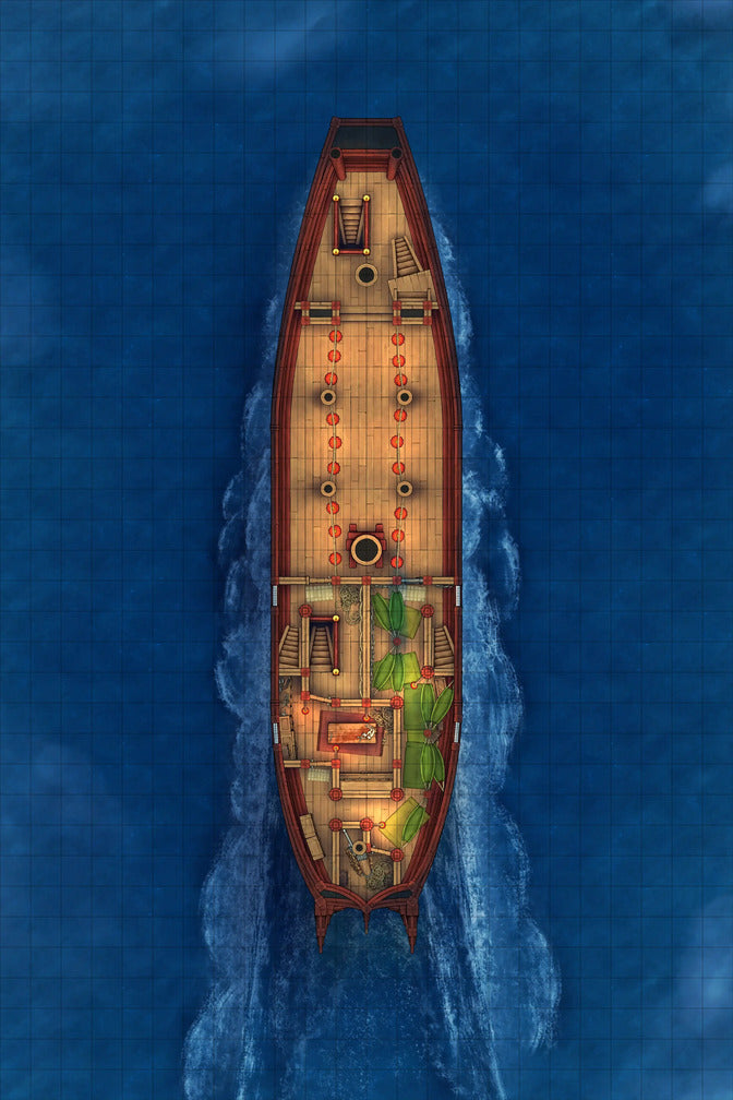 Chinese Junk Ship Battlemap - top-down view wooden ship - Digital, Foundry VTT, Print