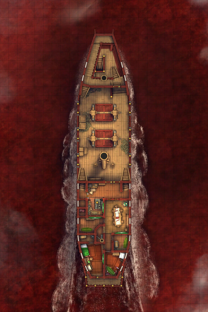 Chinese Junk Ship Battlemap - top-down view wooden ship - Digital, Foundry VTT, Print