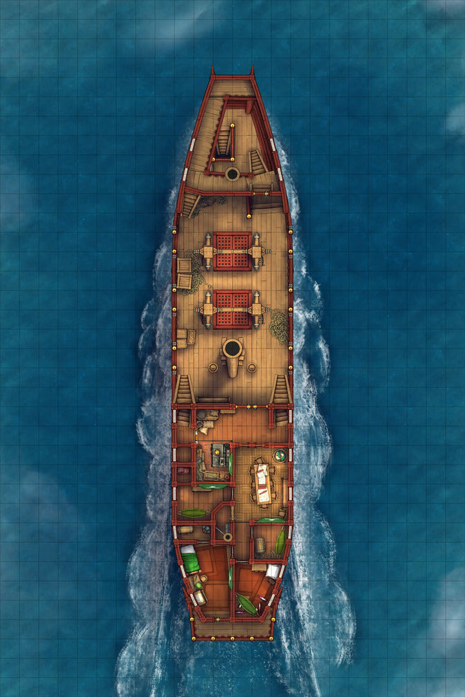 Chinese Junk Ship Battlemap - top-down view wooden ship - Digital, Foundry VTT, Print