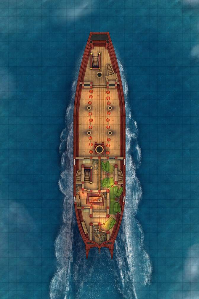 Chinese Junk Ship Battlemap - top-down view wooden ship - Digital, Foundry VTT, Print