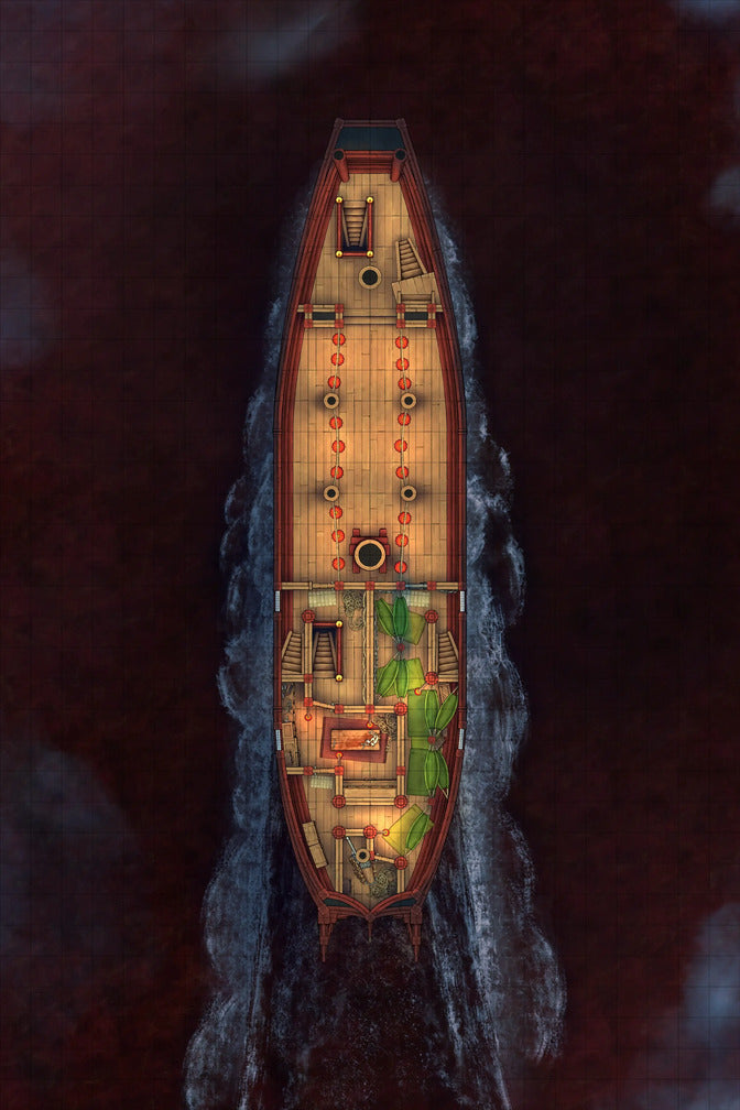 Chinese Junk Ship Battlemap - top-down view wooden ship - Digital, Foundry VTT, Print