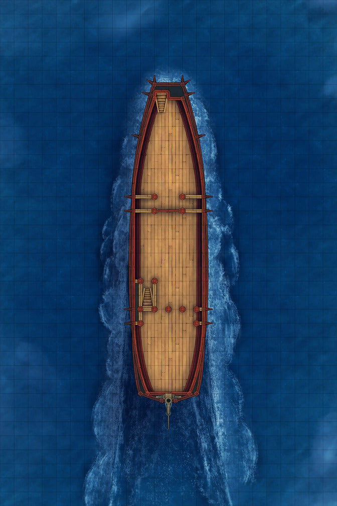 Chinese Junk Ship Battlemap - wooden ship blue water - Digital, Foundry VTT, Print