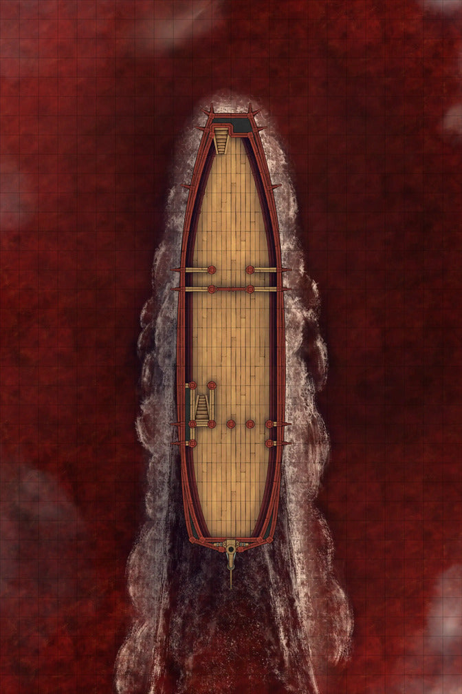 Chinese Junk Ship Battlemap - wooden ship red water - Digital, Foundry VTT, Print