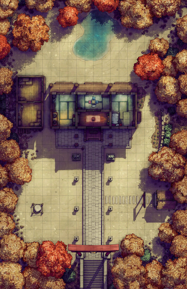 Hakurei Shrine Battlemap - japanese-style courtyard - Digital, Foundry VTT, Print