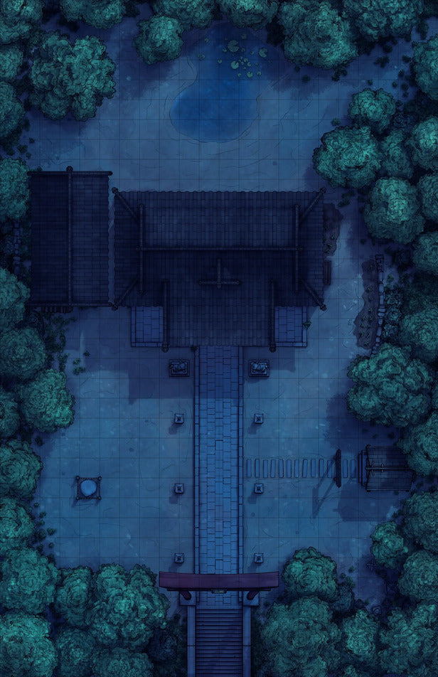 Hakurei Shrine Battlemap - nighttime temple map - Digital, Foundry VTT, Print