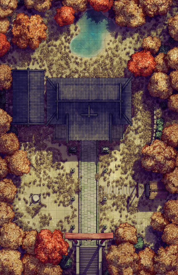Hakurei Shrine Battlemap - overhead view japanese temple - Digital, Foundry VTT, Print