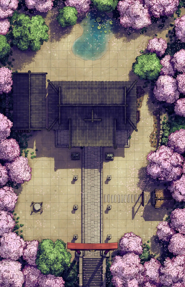 Hakurei Shrine Battlemap - overhead view japanese temple complex - Digital, Foundry VTT, Print