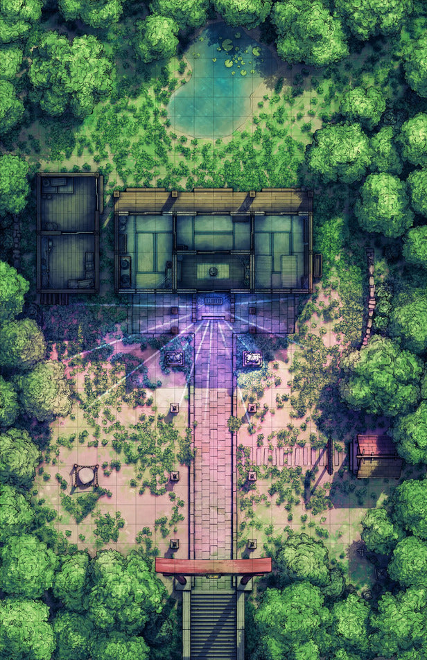 Hakurei Shrine Battlemap - overhead view temple complex - Digital, Foundry VTT, Print