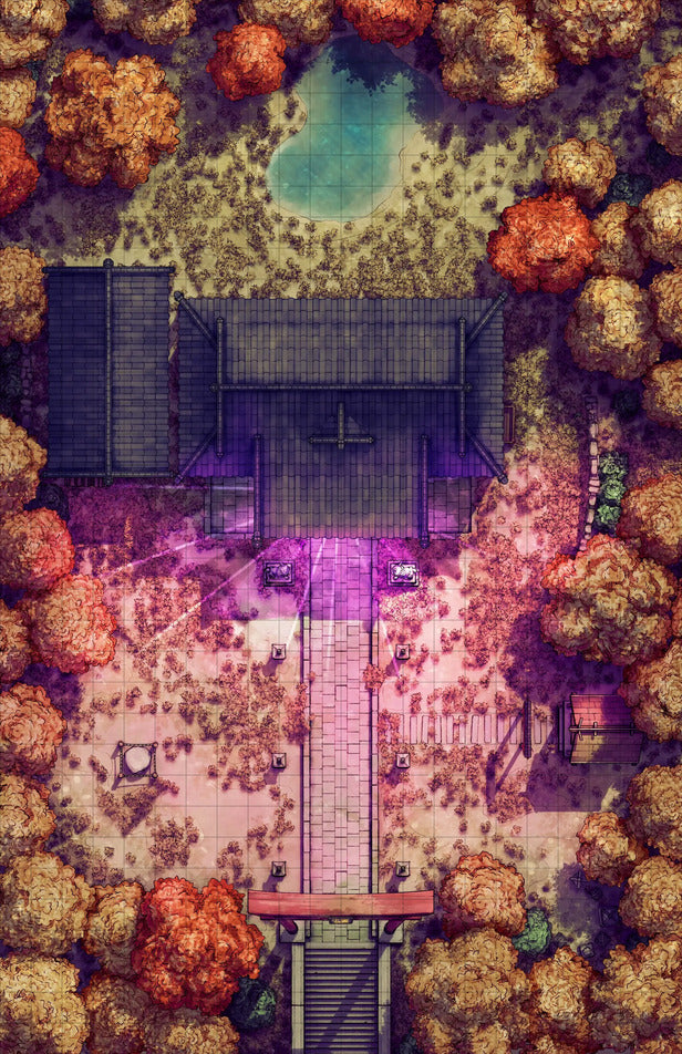 Hakurei Shrine Battlemap - overhead view temple complex - Digital, Foundry VTT, Print
