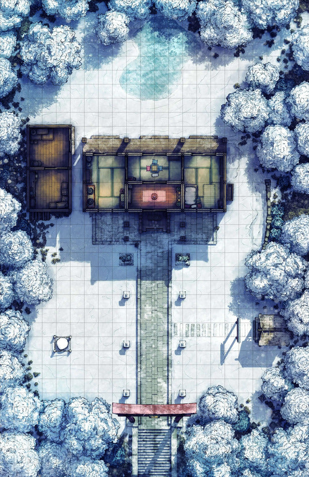 Hakurei Shrine Battlemap - snowy japanese estate - Digital, Foundry VTT, Print