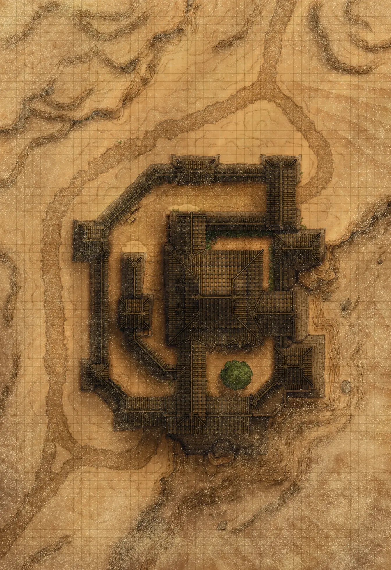 Japanese Castle Exterior Battlemap - desert fortress ruin - Digital, Foundry VTT, Print