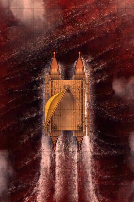 Polynesian Catamaran Canoe Battlemap - wooden catamaran red water - Digital, Foundry VTT, Print