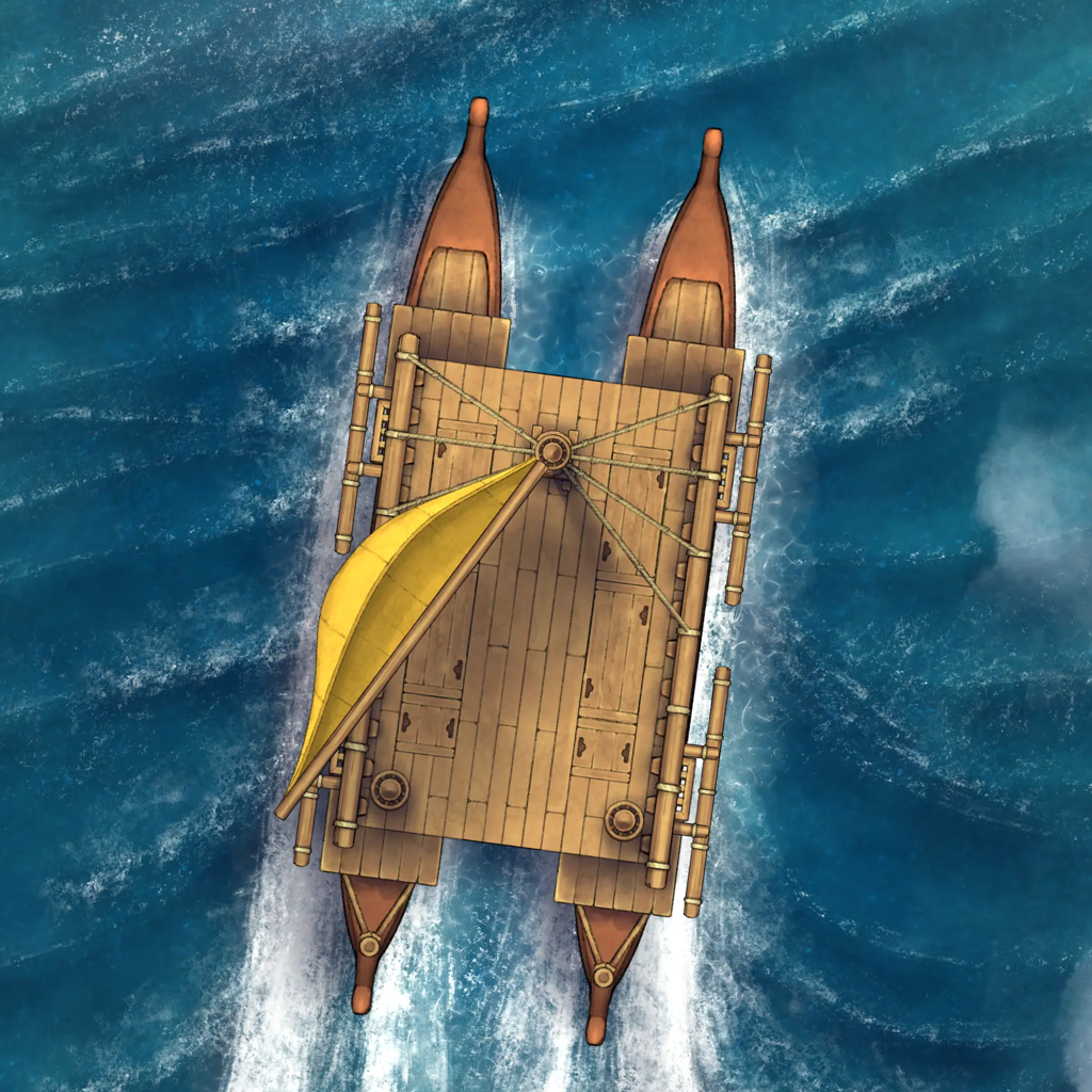 Polynesian Catamaran Canoe Battlemap - wooden catamaran yellow sail - Digital, Foundry VTT, Print